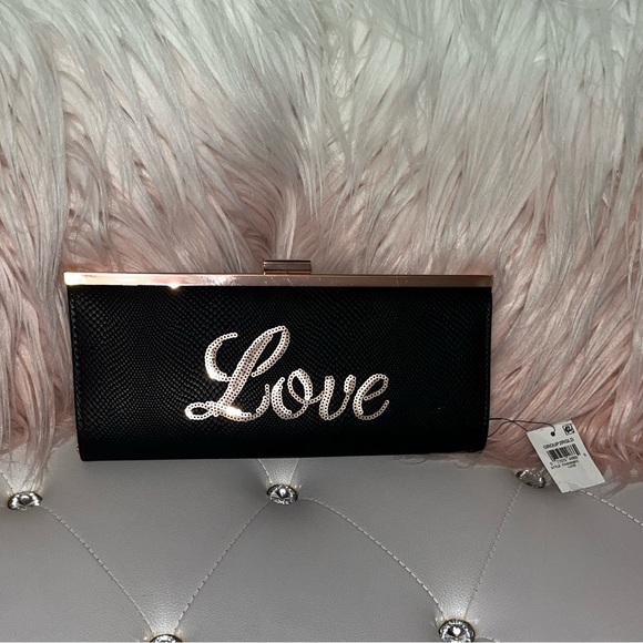 INC International Concepts Carolyn "Love" Black Sequin Clutch - Picture 5 of 15